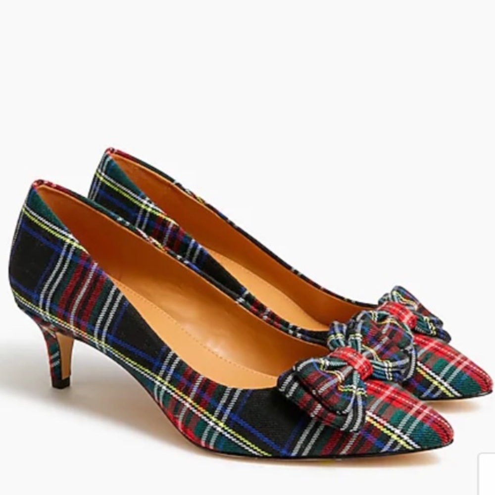 NIB JCrew Plaid Kitten Heels with Bow